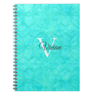 Name der Aqua Blue Watercolor Monogram Notizblock