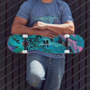 Name der aquamarin rosa Abstrakten Flüssigkeit Skateboard