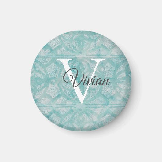 Name der aquamarinen Farbe des Monogramms Magnet (Vorne)