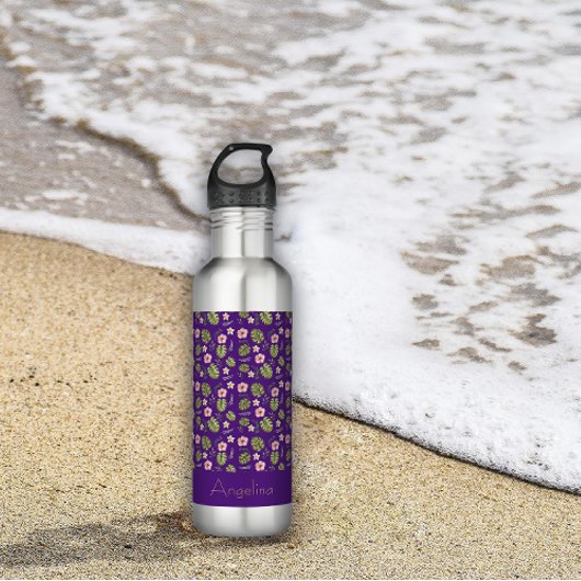 Name der Aquarellfarbe Rosa Blume lila Edelstahlflasche