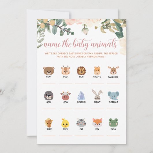 Name der Baby Animals Autumn Baby Shower Game Card Einladung (Vorderseite)