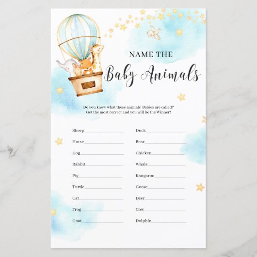 Name der Baby-Tiere Baby-Showtiere (Vorderseite)