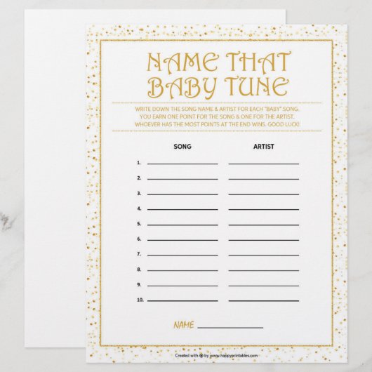 Name der Baby-Tune [Goldene Glitzern] Briefbogen (Vorne/Hinten)