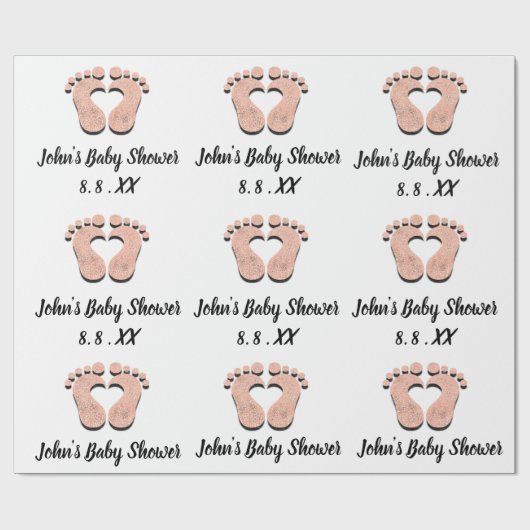 Name der Babydusche Datum Schwarz-weiße Rose am He Geschenkpapier (Flach)