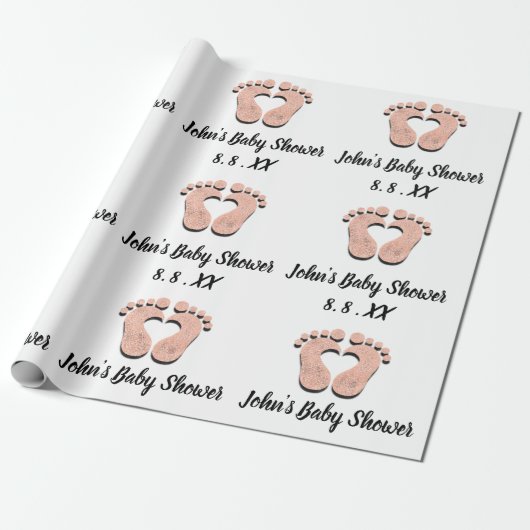 Name der Babydusche Datum Schwarz-weiße Rose am He Geschenkpapier (Ungerollt)