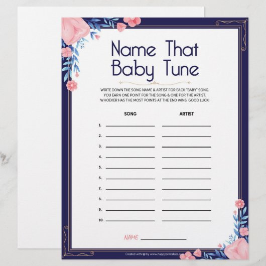 Name der Babynahrung [Blumenrahmen] Briefbogen (Vorne/Hinten)