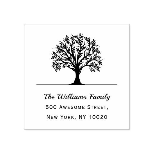 Name der Baumfamilie Trendy Script Text-Rücksendea Gummistempel (Prägung)