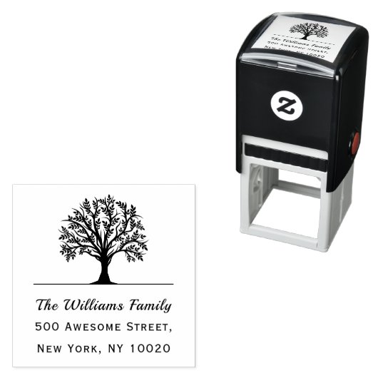 Name der Baumfamilie Trendy Script Text-Rücksendea Permastempel (Beispiel)