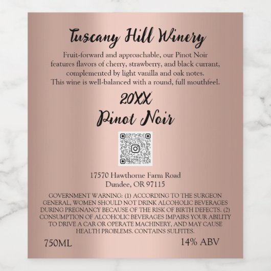 Name der benutzerdefinierten Rose Modernes QR-Code Weinetikett (Einzelnes Label)