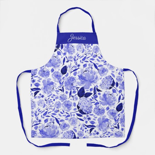 Name der blauen Frühlingswasserfarbe Blumenmuster- Schürze (Vorderseite)