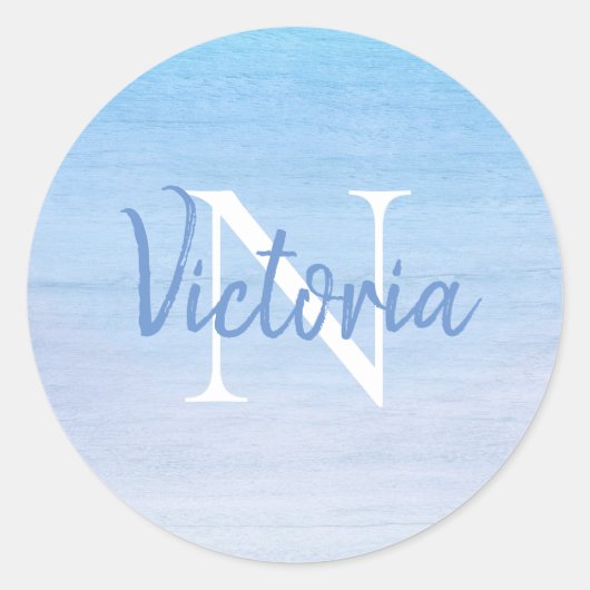 Name der blauen Monogramm Runder Aufkleber (Vorderseite)