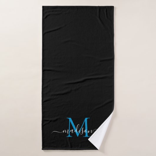 Name der blauen Monogrammschrift des modernen Chic Badehandtuch (Badehandtuch)