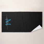 Name der blauen Monogrammschrift des modernen Chic Badehandtuch (Badehandtuch)