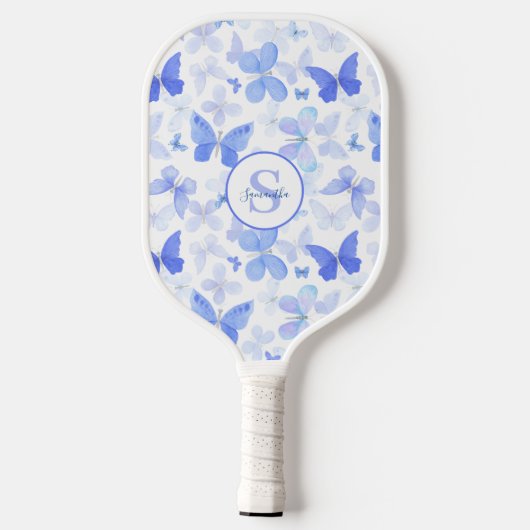 Name der Blauen Schmetterlingsmonogramm Pickleball Schläger (Rückseite)