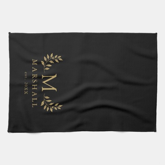 Name der blauen und goldenen Monogrammfamilie Geschirrtuch (Horizontal)