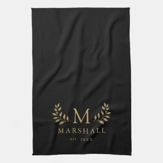 Name der blauen und goldenen Monogrammfamilie Geschirrtuch (Vertikal)