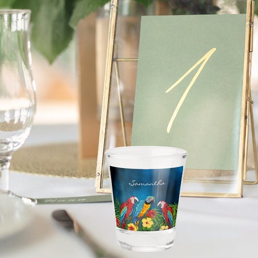 Name der Blauschimmelvögel Blätter Schnapsglas