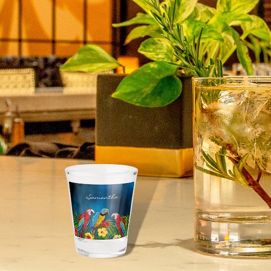 Name der Blauschimmelvögel Blätter Schnapsglas