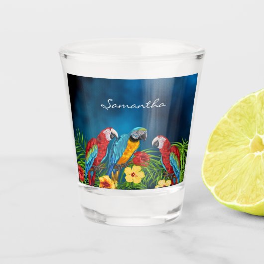 Name der Blauschimmelvögel Blätter Schnapsglas (Vorderseite)