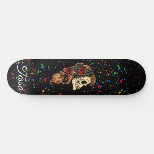 Name der Bloral Skull-Spritzer-Skriptbezeichnung Skateboard (Horizontal)