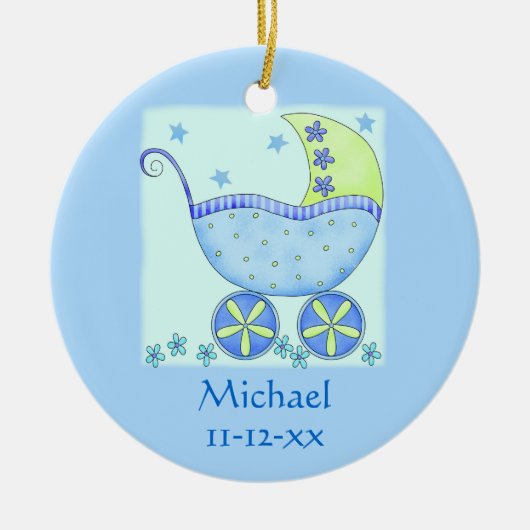 Name der Blue Baby-Buggy Geburtsdatum Keramik Ornament (Vorne)