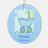 Name der Blue Baby-Buggy Geburtsdatum Keramik Ornament (Links)