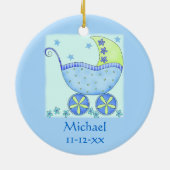 Name der Blue Baby-Buggy Geburtsdatum Keramik Ornament (Hinten)