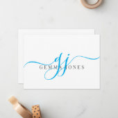 Name der Blue Monogram-Initials für Elegantes Scri Mitteilungskarte (Vorderseite/Rückseite Beispiel)