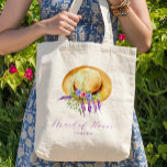 Name der blühenden Trauzeugin Boho Tragetasche<br><div class="desc">Rustikale böhmische elegante Kalligraphie Drehbuch Blumenhut Trauzeugin oder Bridesmaid Tote Geschenk. Einfach mit Ihrem Text personalisieren!</div>