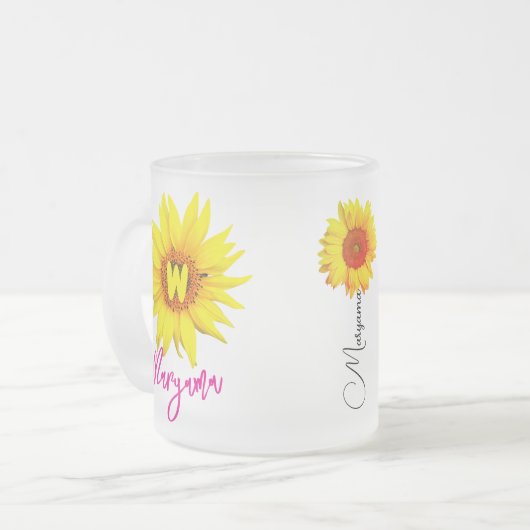 Name der Blume und Monogramm | Personalisierte Son Mattglastasse (Vorderseite Links)