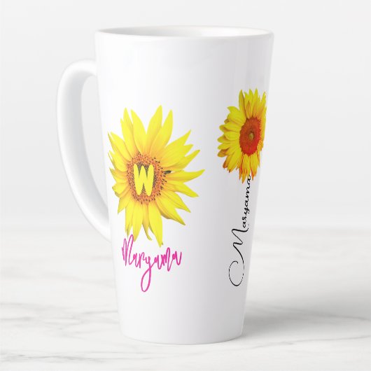Name der Blume und Monogramm | Personalisierte Son Milchtasse (Linke Ecke)