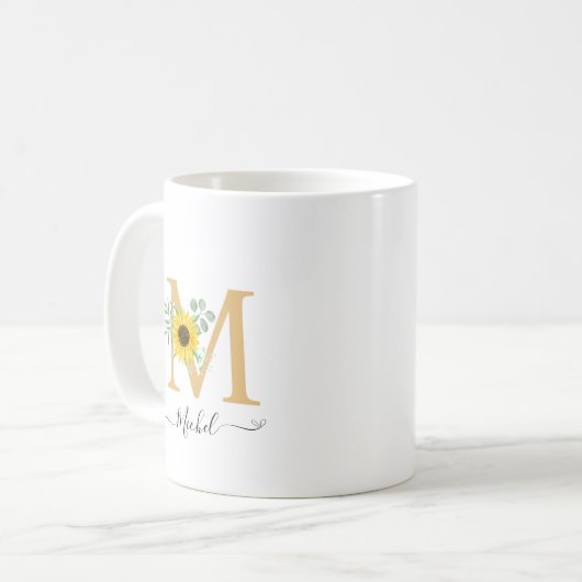 Name der Blumenblume Monogramm Kaffeetasse (Vorderseite Links)
