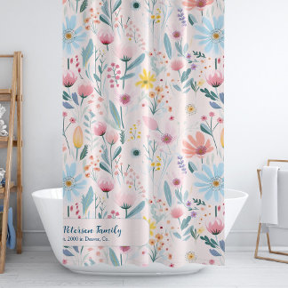 Name der Blumenfamilie Aquarell personalisiert pin Duschvorhang