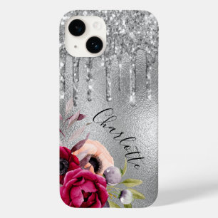 Name der Blumenfloralen des Silver Glitzer Tropfen Case-Mate iPhone 14 Hülle