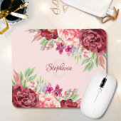 Name der Borgundy Blush Floral Monogramm Mousepad