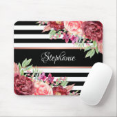 Name der Borgundy Floral Black Stripes Monogramm Mousepad (Mit Mouse)