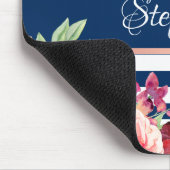 Name der Borgundy Floral Navy Stripes Monogramm Mousepad (Ecke)