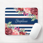 Name der Borgundy Floral Navy Stripes Monogramm Mousepad (Mit Mouse)