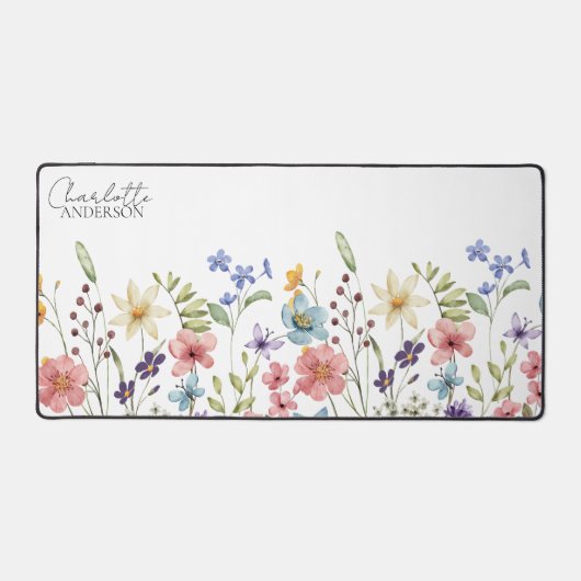 Name der botanischen Wildblume Monogramm weiß Schreibtischunterlage (Vorderseite)