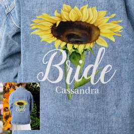 Name der Braut Gelbe Sonnenblumen Blumenzehen Jeansjacke