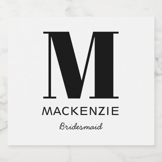 Name der Bridesmaid Monogram Schaumweinetikett (Einzelnes Label)