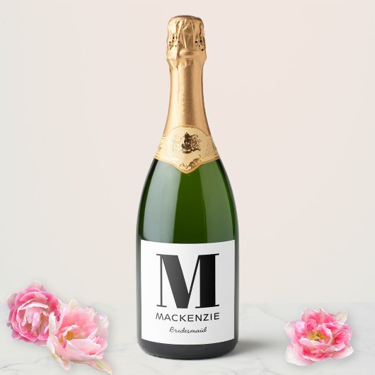 Name der Bridesmaid Monogram Schaumweinetikett