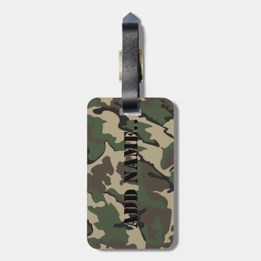 Name der Camouflage, Gepäckanhänger mit Lederbügel (Rückseite vertikal)