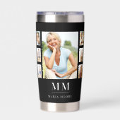 Name der Collage des Schwarz-weißen Fotos Thermobecher (Rückseite)