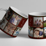Name der Collage-Monografie-Foto-Reihe personalisi Kaffeetasse<br><div class="desc">Maßgeschneidertes Monogramm und Name mit familienetablierten Jahr 9 Foto Gitter schlicht dunkelrot grün kariert tartan halten kundenspezifische Fotos Kaffee Tasse.         Ein nachdenkliches Geschenk für Weihnachten,  Familienjubiläum oder Erntedank.</div>