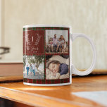 Name der Collage-Monografie-Foto-Reihe personalisi Kaffeetasse<br><div class="desc">Maßgeschneidertes Monogramm und Name mit familienetablierten Jahr 9 Foto Gitter schlicht dunkelrot grün kariert tartan halten kundenspezifische Fotos Kaffee Tasse.         Ein nachdenkliches Geschenk für Weihnachten,  Familienjubiläum oder Erntedank.</div>