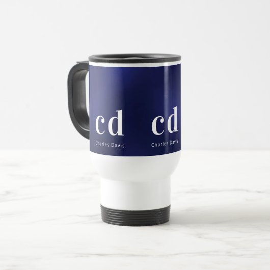 Name der dunkelblauen Monogramm-Initialen Reisebecher (Vorderseite Links)