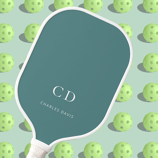 Name der dunkelgrünen Cyan-Monogramm-Initialen Pickleball Schläger