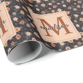 Name der dunklen Herbst-Moody Terracotta-Floral Geschenkpapier (Rolleneckpunkt)