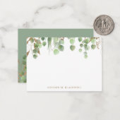 Name der Eukalyptus-Blätter Gold und Grün Mitteilungskarte (Vorderseite/Rückseite Beispiel)